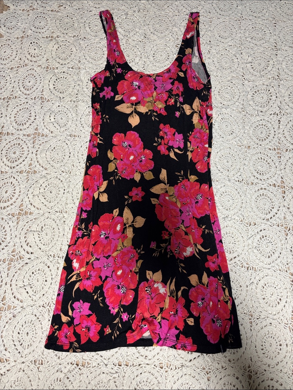 Volcom Black Mini Dress with Pink Floral Print